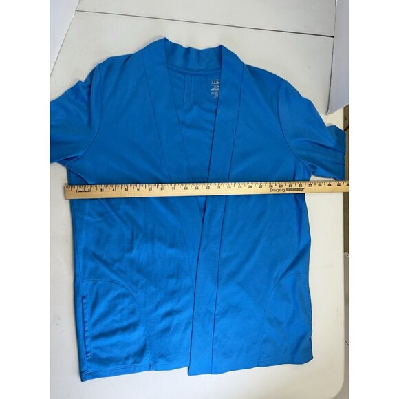 LL Bean Cardigan Open Pima Cotton Size XL Long Sleeve Pockets Turquoise Blue - Picture 6 of 11